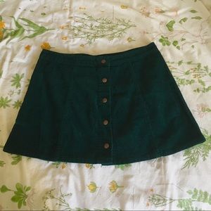 Dark Green Corduroy buttonup skirt w/ gold buttons
